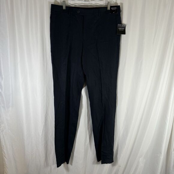 New Nordstrom Men's Shop Linen Pants Men's 34R Navy Blue Flat Front Office Work - Picture 1 of 12